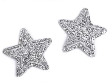 Aufbügler Stern mit Lurex Glitzer Silber